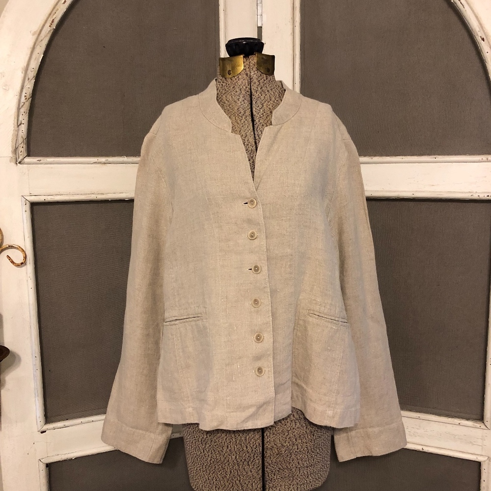 Eileen Fisher Irish linen blazer jacket top L